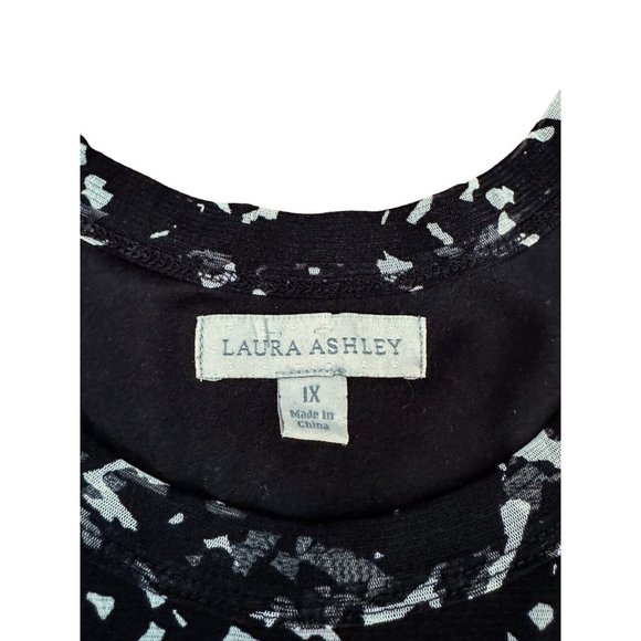 Vintage Laura Ashley A Line Abstract Print Dress Women’s Size 1X Black‎ White - Picture 4 of 4